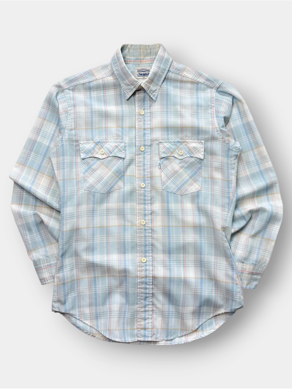 Vintage 70s Levi's Plaid Button Front Shirt, Western Cowboy White Tab, Thin USA
